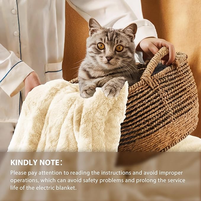 Homemate Electric Heated Blanket Queen Size - 84"x90" Heating Blanket Queen Size Dual Control 1/2/4/6/8 Hours Auto-Off 10 Heat Level Over-Heat Protection Luxury Faux Fur Sherpa ETL Certification