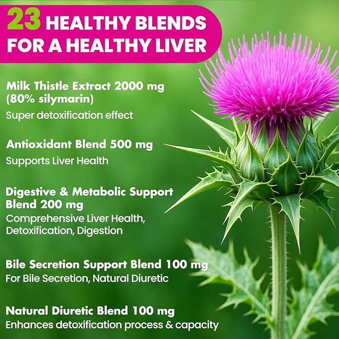 Liver Cleanse Detox & Repair Gummies, 2000 mg Milk Thistle Supplement with Dandelion Root, Glutathione & Artichoke, 23-in-1 Herbal Formula for Liver Detox & Health, Sugar-Free, Vegan, 60 Gummies