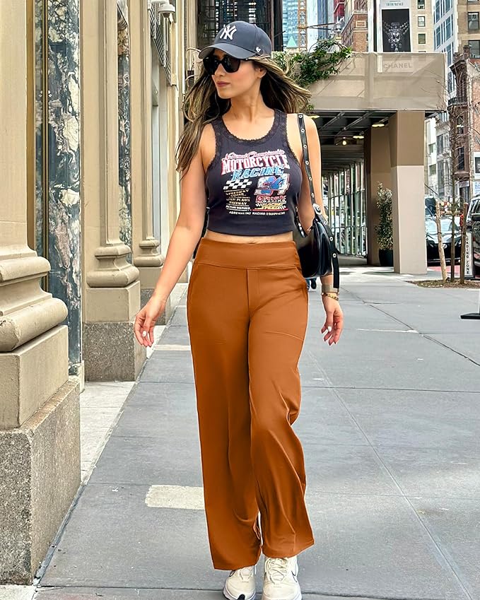 G4Free Yoga Pants Women Wide Leg Pants with Pockets High Waist Stretch Dress Casual Sweatpants Petite/Regular/Tall