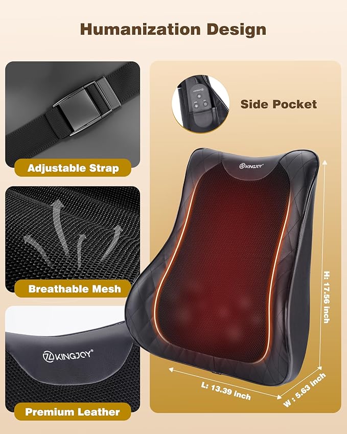 KINGJOY Back Massager for Pain Relief Deep Tissue, Full Back Rolling Massager with Heat 3D Shiatsu Kneading Electric Massage Pillow for Back, Neck, Shoulder, Spot Massage, Gifts for Mom Dad Women Men