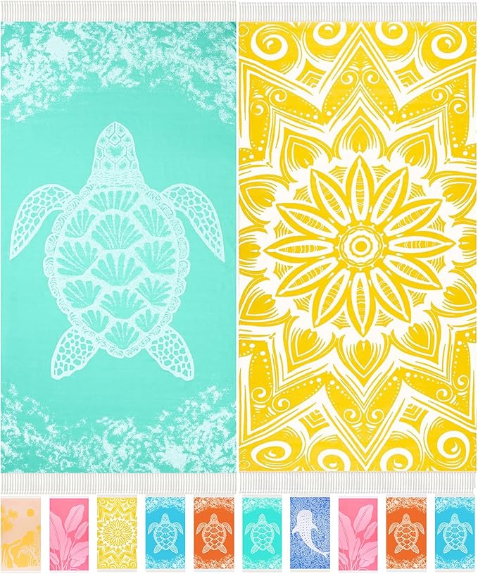 Antfuny 2 Pack Turkish Beach Towel Quick Dry Absorbent Lightweight Thin Bathroom Bath Pool Swim Towels Extra Large Oversized Sand Free Towel Beach Accessories Essentials Stuff Adults Gift Yellow Teal
