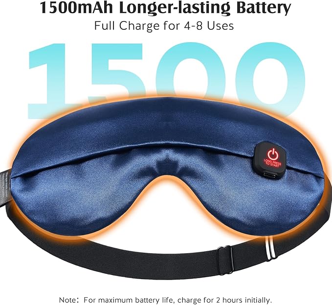 YFONG Cordless Heated Eye Mask for Dry Eyes, Warm Eye Compress for Stye, Blepharitis, Chalazion, MGD, Washable Heating Eye Mask for Sleeping, Travel, Office Nap, Perfect Light Blocking (Blue)