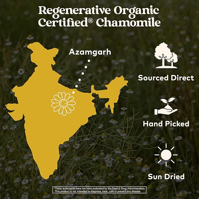 Organic India Purely Chamomile Tea- Regenerative Organic Chamomile Flowers, Caffeine Free, Calming & Relaxing Herbal Tea, Natural Support for Sleep & Relaxation- 18 Tea Bags, Pack of 6
