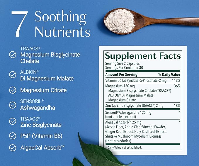 AlgaeCal Magnesium Relax™ - Chelated Magnesium with Ashwagandha for Sleep & Occasional Anxiety - Glycinate, Malate, Citrate - Sleep, Mood, & Cortisol Support (4 Months Supply)