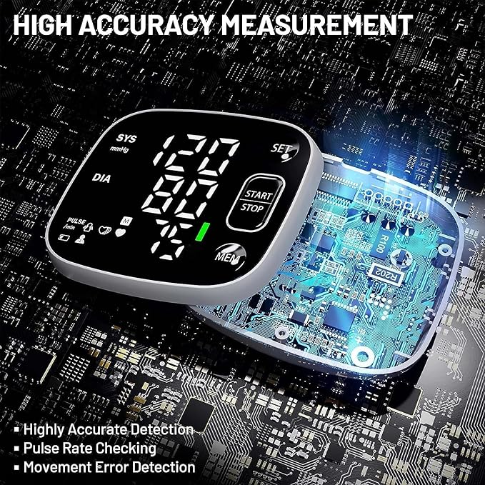 Oklar Blood Pressure Monitors for Home Use Rechargeable Wrist Digital BP Machine Cuff with LED Backlit Display, Voice Broadcast, 240 Memory Storage for 2 Users with Carrying Case