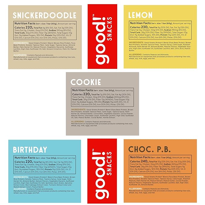 good! Snacks 5 Flavor Variety Pack, Vegan Protein Bars, Soy & Gluten Free, Plant Based, Low Sugar, 15g Clean Protein, Healthy Superfood Snack, 12 Bars
