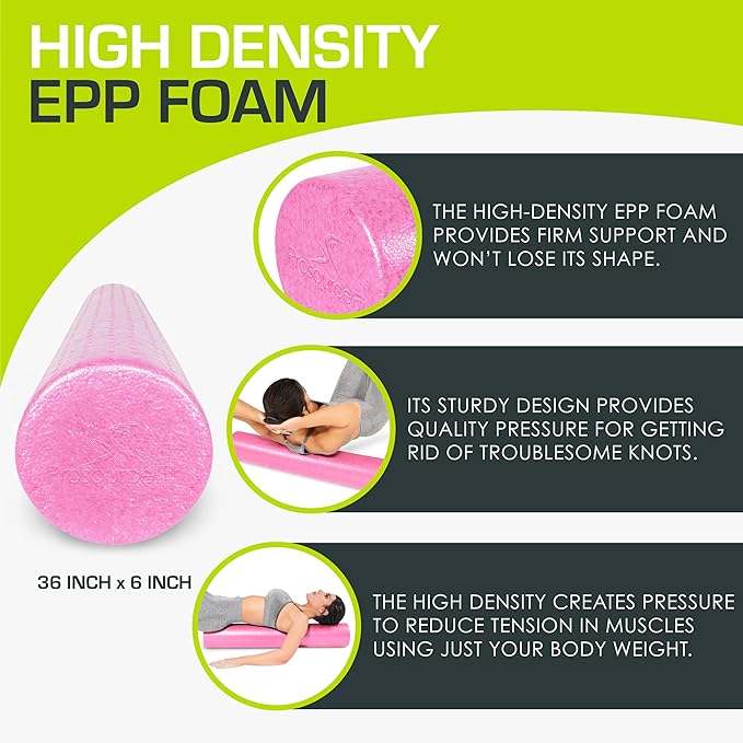 ProsourceFit High Density Foam Rollers 12 - inches Long, Firm Full Body Athletic Massage Tool for Back Stretching, Yoga, Pilates, Post Workout Muscle Recuperation