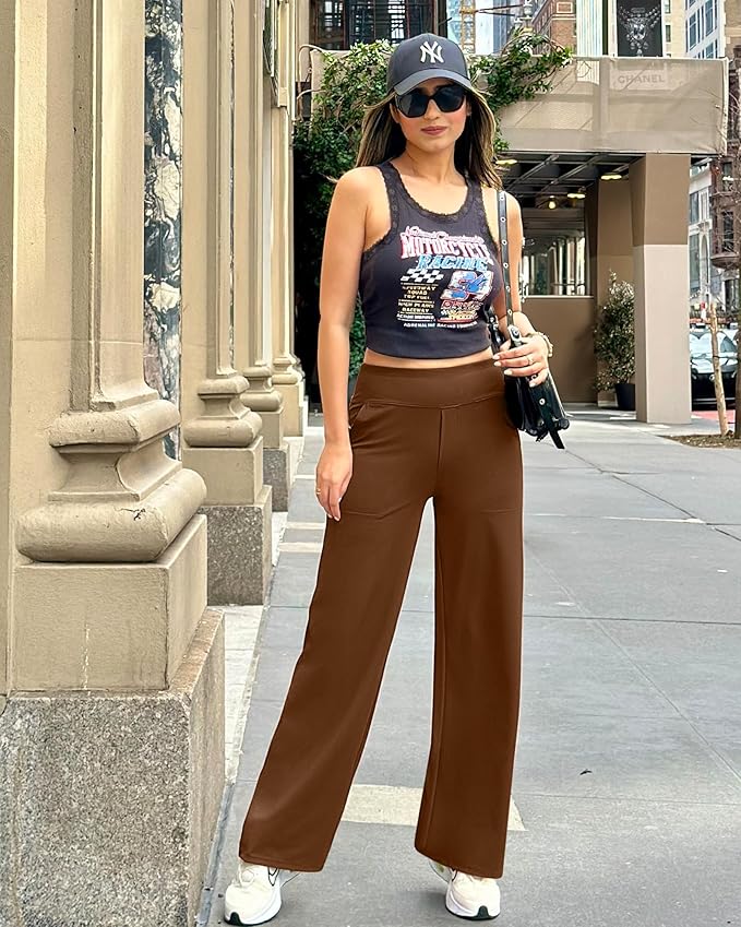 G4Free Yoga Pants Women Wide Leg Pants with Pockets High Waist Stretch Dress Casual Sweatpants Petite/Regular/Tall