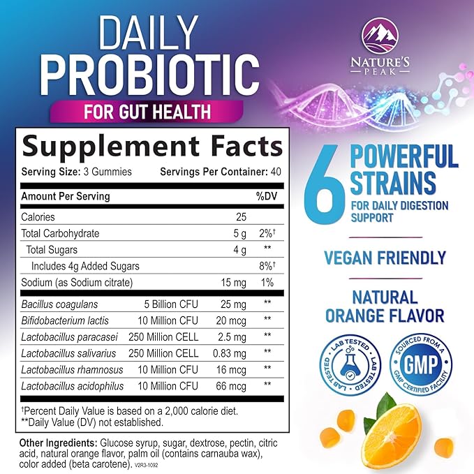 Probiotic Gummies 5 Billion CFU - Daily Probiotic Gummy Supplement for Women, Men & Teens - Natural Digestive Health, “Good” Gut & Immune Support with 6 Pro Biotic Strains - Orange Flavor - 120 Count