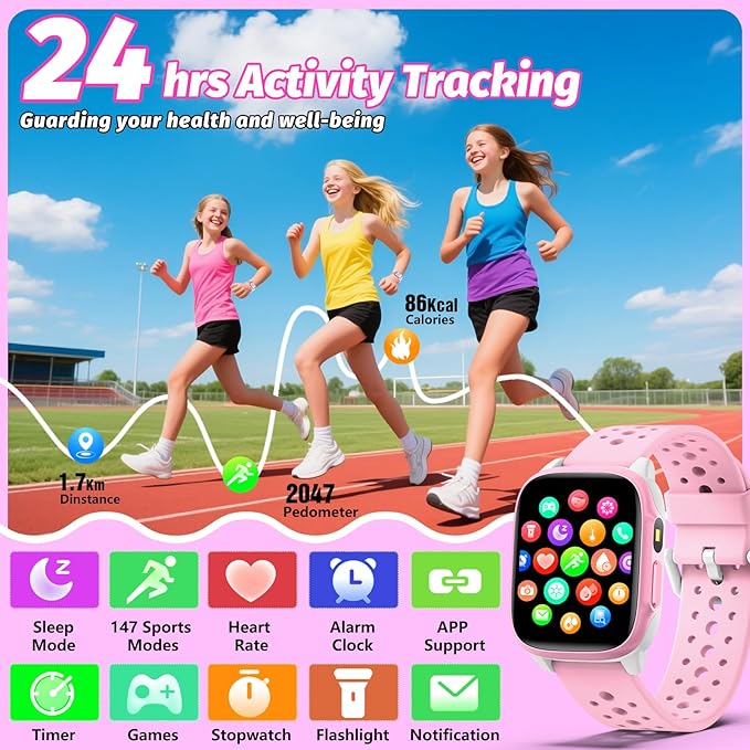 Kids Watch with 140 Sports Modes,1.5" Kids Fitness Tracker, Girls Smart Watch, No APP/Phone Required, Sleep Monitor, Heart Rate, Puzzle Games, IP68 Waterproof,Gifts for Girls Teens Aged 6-15