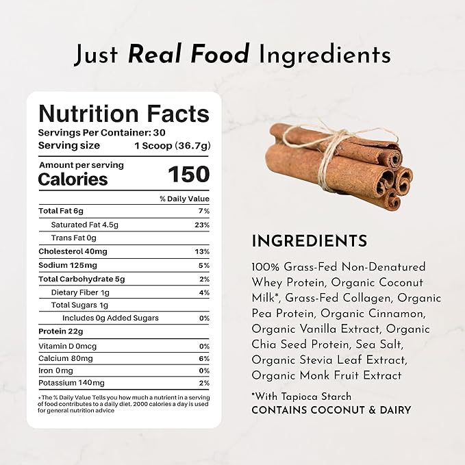JUST INGREDIENTS Snickerdoodle Protein Powder – 30-Serving Blend with 100% Grass-Fed Whey & Organic Plant Proteins – Cinnamon & Vanilla Flavor – Supports Muscle Recovery, Energy*