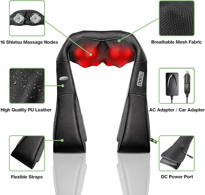 cotsoco Cordless Shiatsu Neck and Shoulder Massager with Heat,Portable Massagers for Neck and Back,3D Deep Tissue Kneading Back Massager for Muscle Pain Relief,Perfect Gifts for Men and Woman