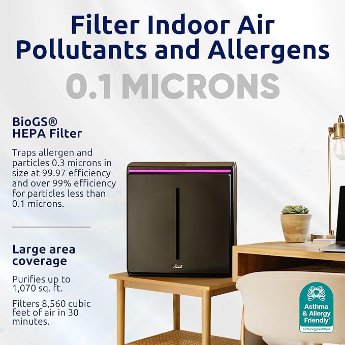 Rabbit Air, A3 SPA-1000N Air Purifiers for Home, Ultra Quiet HEPA Air Purifier - Wall Mountable Air Purifiers for Home Large Room, Allergies, Dust, Mold, Smoke & VOCs - (Black, Pet Allergy Filter)