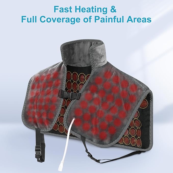 H&B Infrared Heating Pad for Back and Shoulder, Heating Pad for Pain Relief, Natural Jade and Tourmaline Stones, Smart Controller with Memory Function, Temp Adjustable, Auto Shut Off
