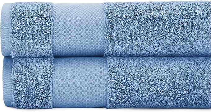 BIOWEAVES 100% Organic Cotton 700 GSM Plush Bath Towels 30" x 58" GOTS Certified - Cerulean Blue, Pack of 2