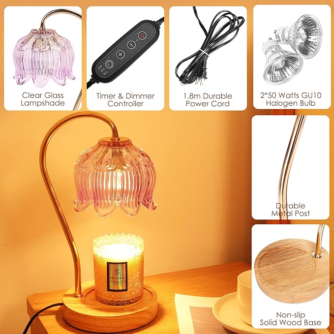 Flower Candle Warmer Lamp with Timer & Dimmer - Fits All Jar Scented Candles - Unique Birthday & Mother's Day Gift for Women,Mom,Her