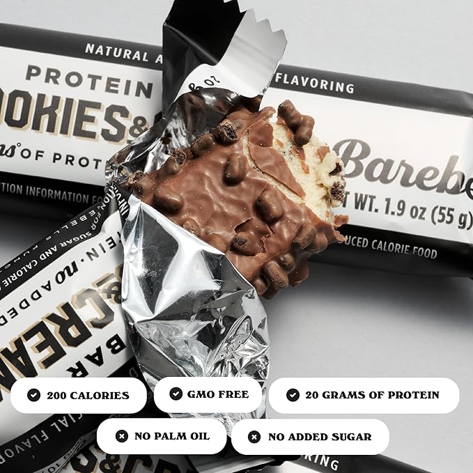 Barebells Protein Bars Cookies & Cream - 12 Count, 20g High Protein Treats - Chocolate Nutrition Bar with 1g Total Sugars - On-The-Go Breakfast or Post-Workout Snack