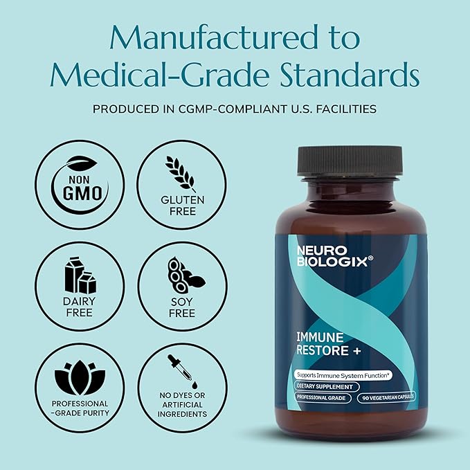 Immune Restore+ - Contains Beta Glucan 1,3/1,6 Complex & Herbal Extracts for Immune Support - Supports T-Cell & Macrophage Activity - With Cordyceps, Astragalus, Turkey Tail & Echinacea - 90 Capsules
