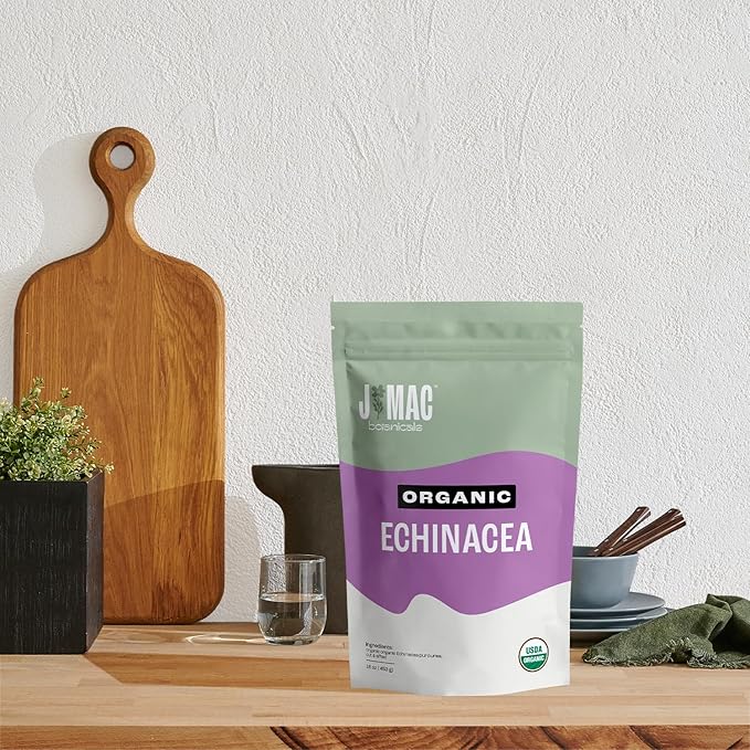 J Mac Botanicals, Organic Echinacea Herb & Sifted, Echinacea Purpurea, Organic Purple Cornflower tea