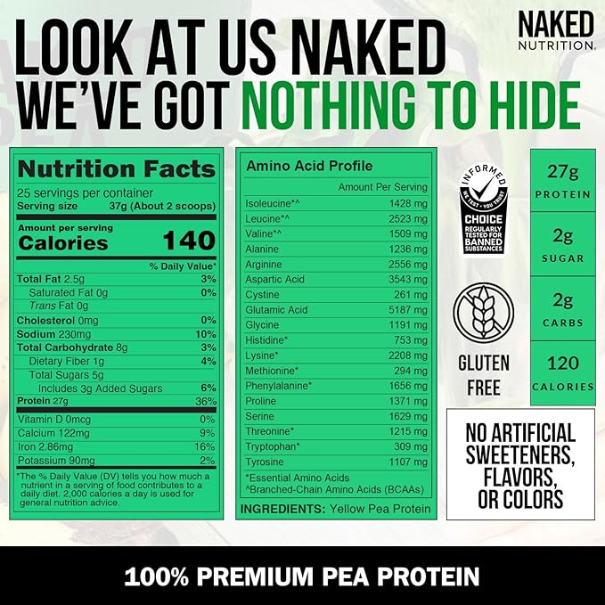 NAKED Pea - 2LB 100% Pea Protein Powder from North American Farms - Unflavored Vegan Pea Protein Isolate - Plant Protein Powder, Easy to Digest - 30 Servings