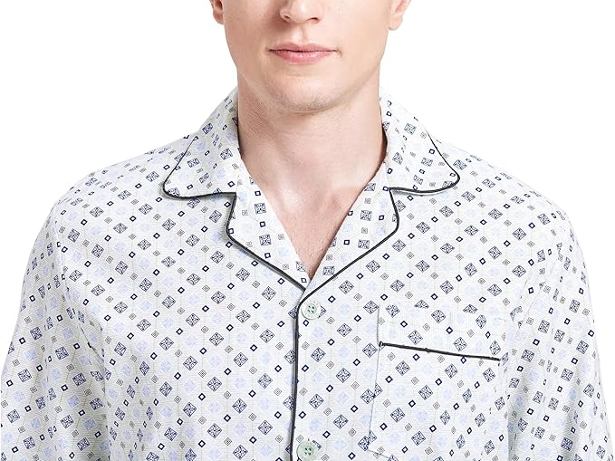 GLOBAL Men's Pajamas Sets 100% Cotton Flannel Sleepwear Long-Sleeve top & Bottom