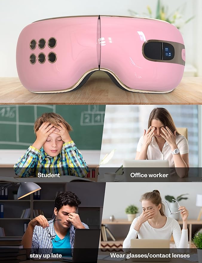 Eye Massager with Heat and Cooling for Migraines, Dry Eyes, Dark Circles, Rechargeable Bluetooth Music Heat Cold Eye Massager Mask Improve Sleeping Gifts for Woman and Man