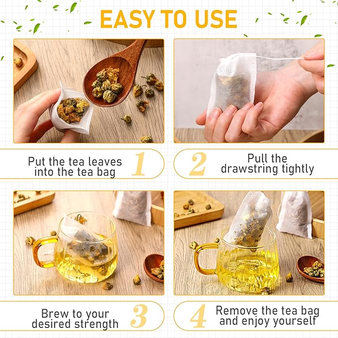 1000 Pcs Disposable Tea Bags Bulk for Loose Leaf Tea Drawstring Empty Coffee Sachets Filter Infuser Strainers for Coffee Spice Herbs(3.94 x 4.72 Inch)