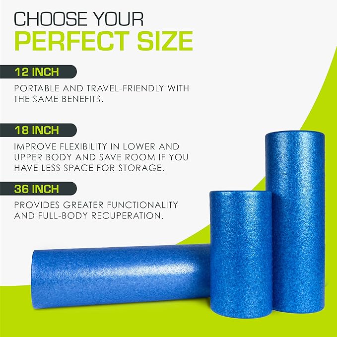 ProsourceFit High Density Foam Rollers 12 - inches Long, Firm Full Body Athletic Massage Tool for Back Stretching, Yoga, Pilates, Post Workout Muscle Recuperation