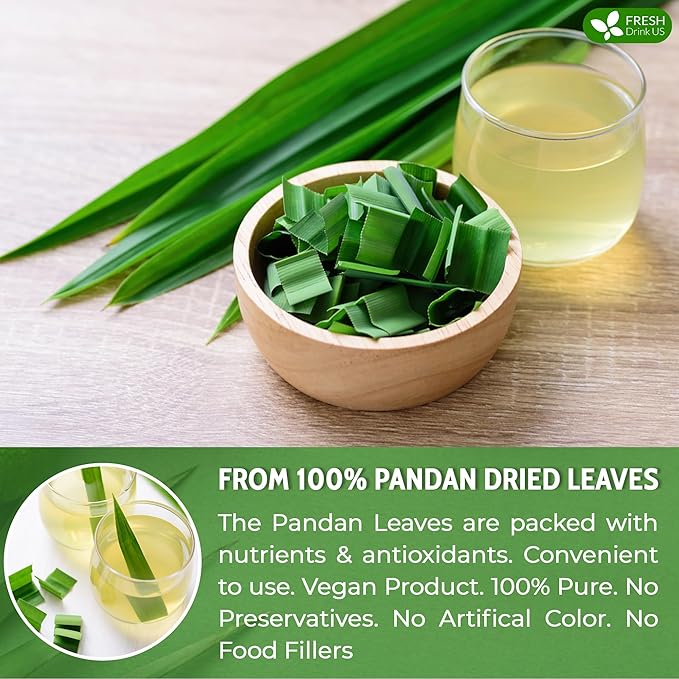 FreshDrinkUS, Premium 2oz Natural Pandan Leaves Dried, 100% Pure Dried Pandan Leaves, Pandan Leaf Tea, No Additives, No Caffeine, Vegan (2 oz Dried Leaves)