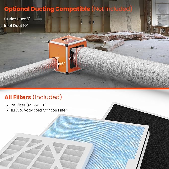 Abestorm Air Scrubber Commercial with UV-C Light, H13 HEPA Activated Carbon Filter, Negative Ion, Aluminium Air Purifier for Hospital, Renovation, Water and Fire Restoration, Up to 600 CFM