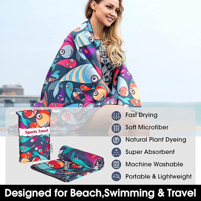 4Monster Microfiber Beach Towel Quick Dry,Super Absorbent Lightweight Travel Towel for Swimmers, Sand Free Camping Towel, Beach Towels for Pool,Swim,Water Sports,Yoga