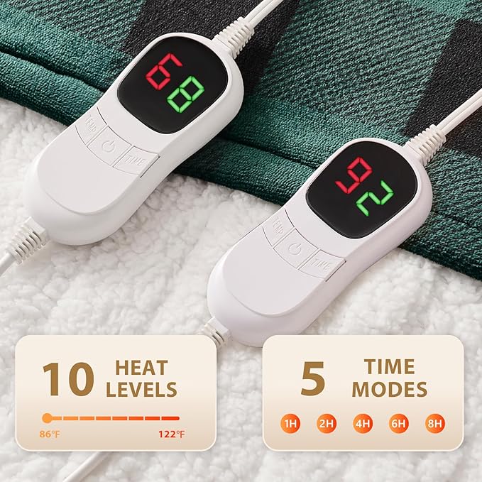 Homemate Electric Blanket Heated Queen Size - 84“x90“ Ultra Soft Cozy Flannel Heating Blanket with 10 Fast Heat Levels 8 Hours Auto Off Over-Heated Protection ETL Certification Keep Warm in Home