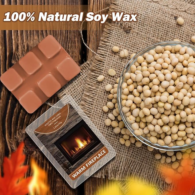 SCENTORINI Warm Fireplace Wax Melts, Scented Wax Melts, Pack of 4, Natural Soy Cubes for Candle Making, Wax Warmer