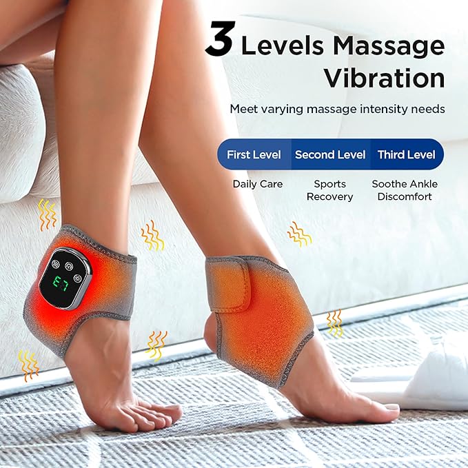 Emesak Portable 3-in-1 Foot and Ankle Massager with Heat, USB Rechargeable Ankle Heating Pad, 5 Heat Levels, 3 Vibration Modes for Home/Office/Travel