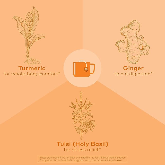 ORGANIC INDIA Tulsi Turmeric Ginger Herbal Tea - Stress Relieving & Harmonizing, Immune Support, Aids Digestion, Vegan, Caffeine-Free - 18 Infusion Bags, 6 Pack