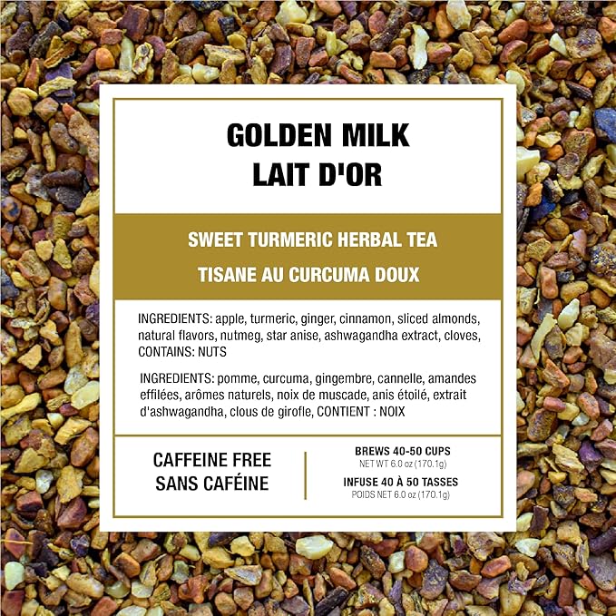 Tiesta Tea - Golden Milk, Loose Leaf, Sweet Turmeric Herbal Brew, Non-Caffeinated Herbal Blend, Makes Hot or Iced Up to 40-50 Cups, 6oz Refillable Tin