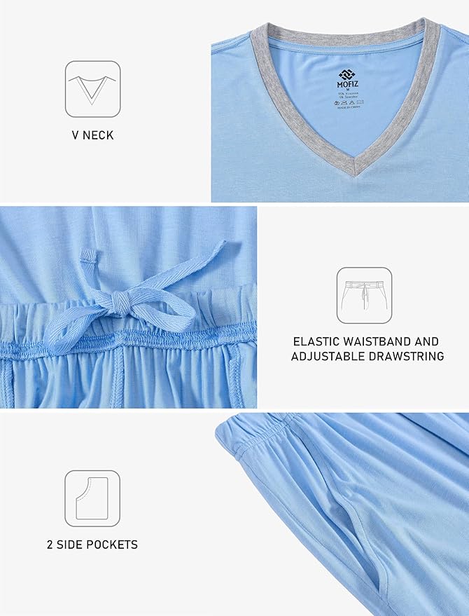 JINSHI Men's Pajama Sets Sleepwear Nightwear Lightweight Quick Dry Soft 2 Piece Long Sleeve Mens Loungewear Sets with Pocket