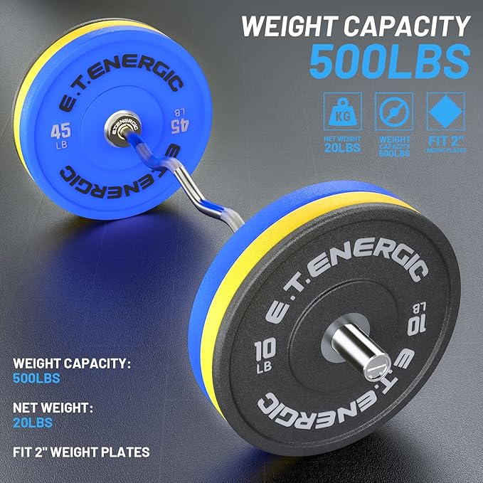 47" Olympic EZ Curl Bar 500-lbs Capacity Steel Barbell Suitable for 2" Weight Plates, 2-Inch Curl Bar for Weight Lifting,Hip Thrusts,Squat,Biceps-Home Gym Weight Bar