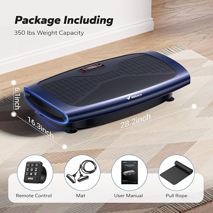 MERACH Vibration Plate Exercise Machine, 3D & 4D Vibration Plate for Lymphatic Drainage Weight Loss with 2 Tension Ropes, Whole Body Vibration Platform for Women Men, Exercise Equipment for Home