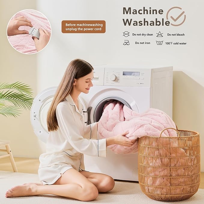 Heated Electric Blanket- Electric Throw Blanket 84"x90" for Bed- Heated Blanket with 5 Heating Levels& 4 Hours Auto Off for Couch Home Office - Soft Sherpa Heating Blanket for Full Body(Pink)