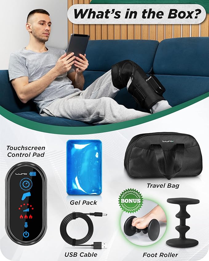 Lunix LX4 Knee Massager with Heat and Compression, Rechargeable Thigh, Calf, and Knee Wrap with Cold or Heat Therapy, Leg Brace and Heating Pad, Black