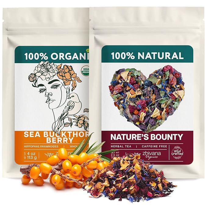 Organic Sea Buckthorn Berry & Herbal Tea with Raspberry, Rosehips, Cornflower