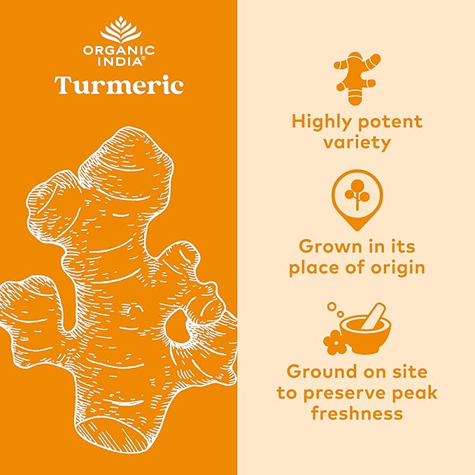 Organic India Turmeric Curcumin with Black Pepper - Organic Turmeric Supplement and Curcumin Supplement, Turmeric Capsules, Joint Support & Immune System Support, Whole Root, Trikatu - 180 Capsules