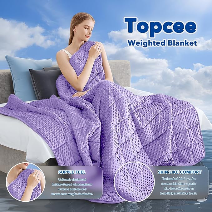 Topcee Weighted Blanket for Adults (15lbs 60"x80"), Minky Dots Heavy Blanket for Woman, Man Sleeping, Soft, Cozy and Cooling Weighted Throw Blankets, Machine Washable, Purple
