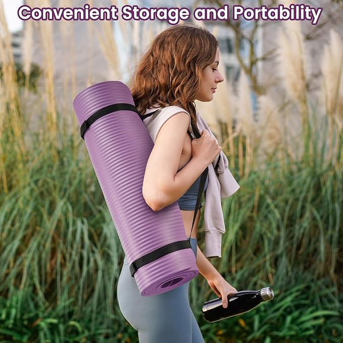 Yoga Mat, 1/2-Inch Extra Thick High Density Exercise Mat, Anti-Tear Exercise Yoga Mat with Carrying Strap, Suitable for Various Yoga Exercises