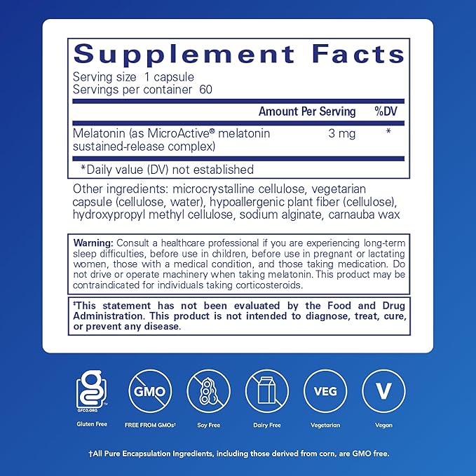 Pure Encapsulations Melatonin-SR - Extended Release Melatonin - Supports Restful Sleep* - Sleep Supplement - Gluten Free & Vegan - 60 Capsules