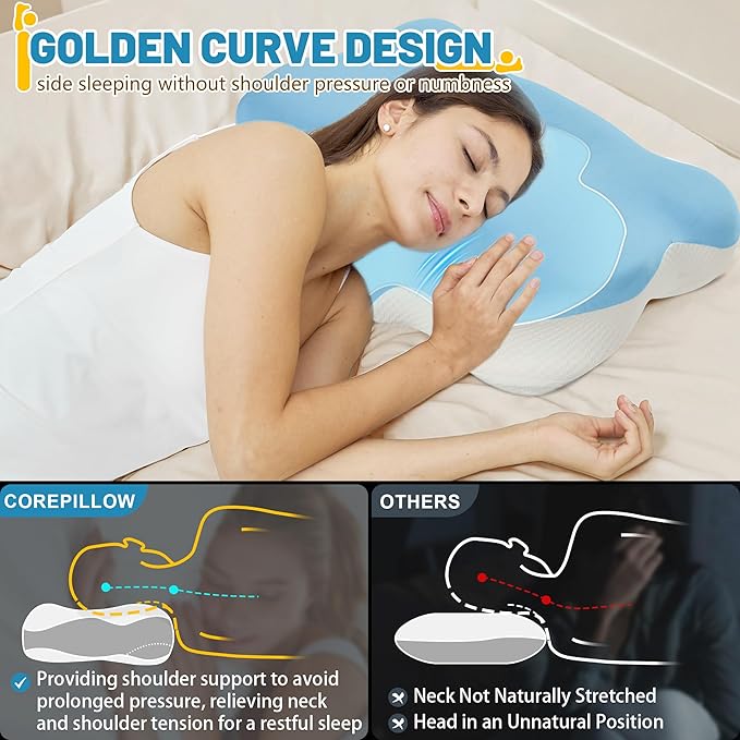 Cervical Neck Pillow for Pain Relief - Ergonomic Side Sleeper Pillows with Dual-Density Memory Foam, Orthopedic Neck Support Pillow for Sleeping, Cooling Pillow for Back Stomach Sleepers