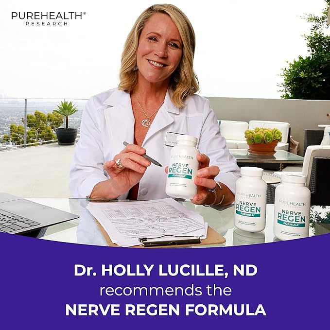 PUREHEALTH RESEARCH Nerve Regen Formula - Nerve Support Supplement for Feet & Hands - with Alpha Lipoic Acid ALA, Benfotiamine, Acetyl L-Carnitine, Riboflavin, Vitamin B6, B12, D & More - 60 Capsules
