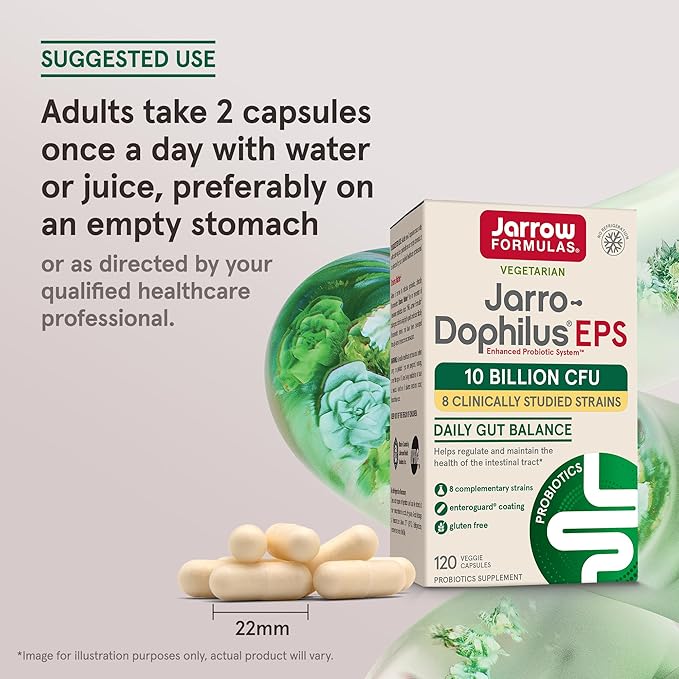 Jarrow Formulas Jarro-Dophilus EPS Probiotics 10 Billion CFU for Intestinal Tract Support, Probiotic Supplement for Gut Health for Women and Men, 120 Veggie Capsules, Up to a 60 Day Supply,Pack of 12