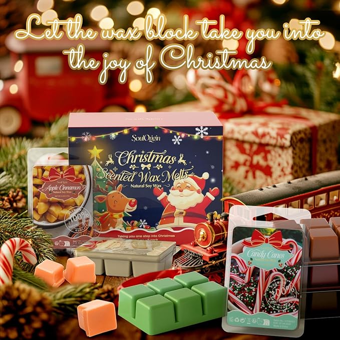 Christmas Scented Wax Melts, Holiday Scented Wax Melts, Strong Scented Soy Wax Cubes/Tarts for Warmer, Candle Wax Melts for Home, Mistletoe, Christmas Wreath, Cranberry, Gingerbread,8x2.5oz